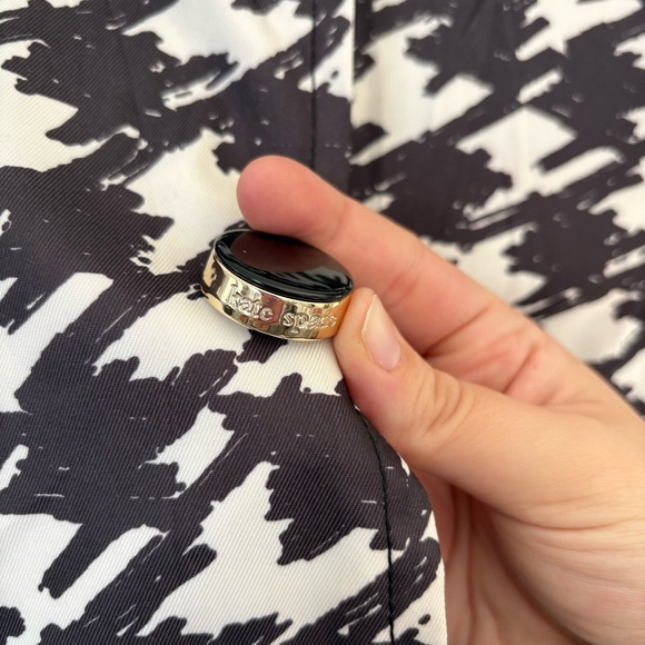 Kate Spade Houndstooth Raincoat Pink Lining Black White Trench Jacket Size Med - Picture 4 of 16